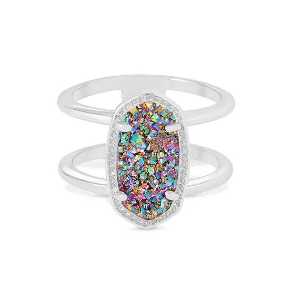 Kendra Scott Elyse Silver Ring Multi Drusy; Size 6; NWT; SOLD OUT @ Kendra Scott